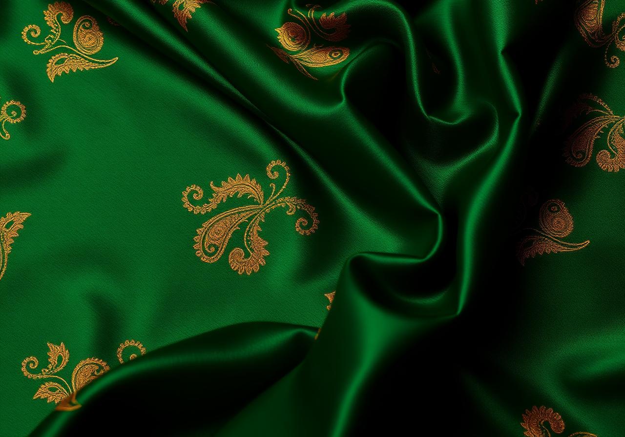 Burgundy silk fabric with gold embroidery